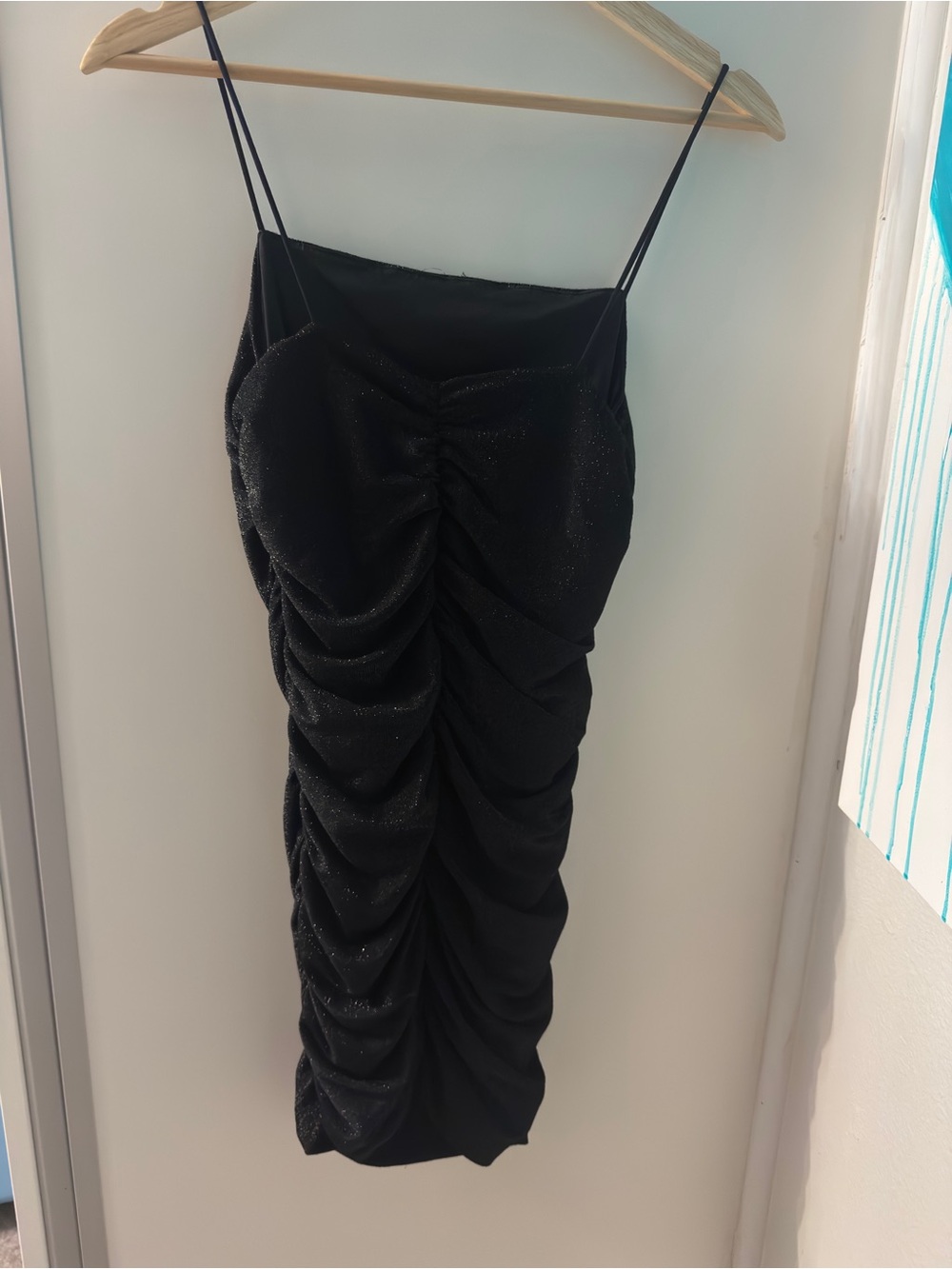 Black Ruched Spaghetti Strap Cocktail Dress